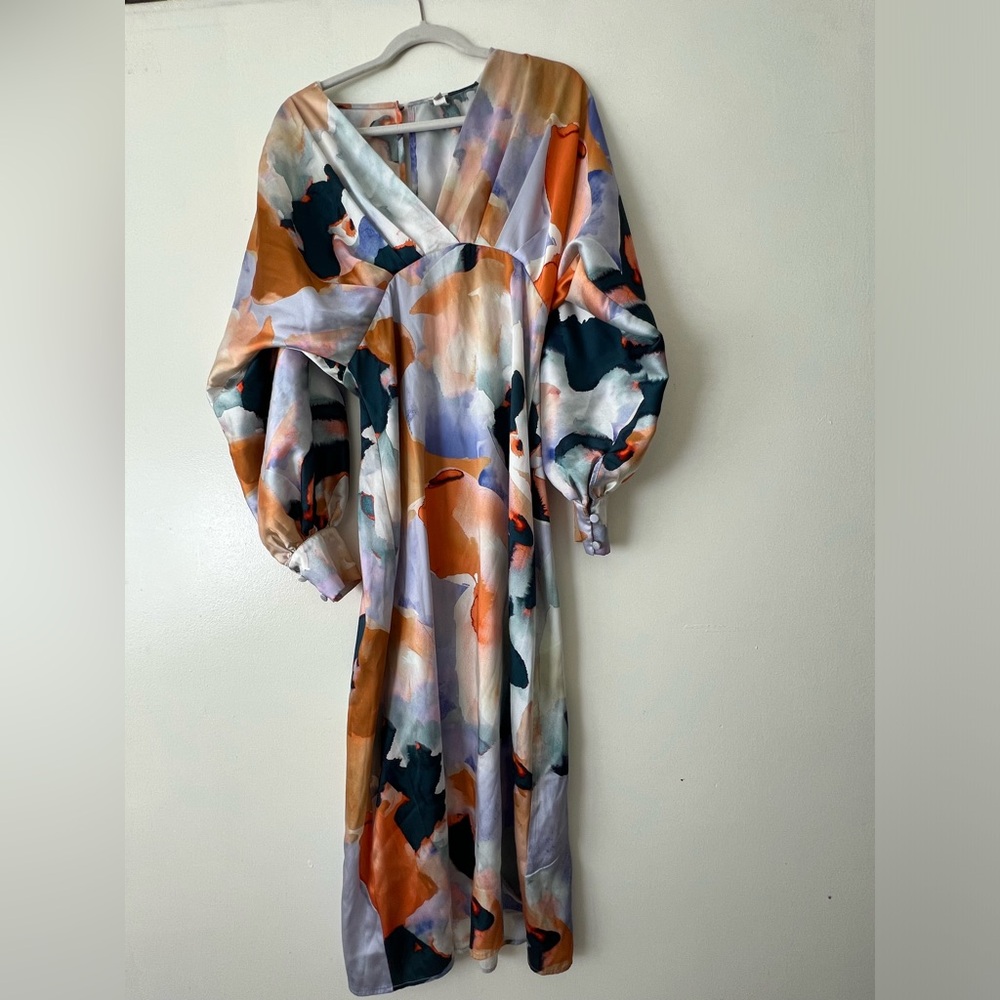 Watercolor satin maxi dress